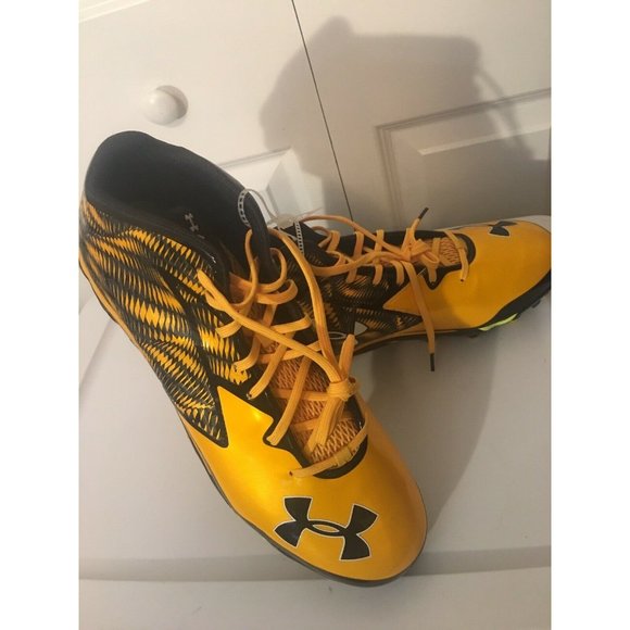 New Under Armour UA Nitro Mid D Mens Football Cleats Yellow‎ Sz 15 1270446-054 main image 4